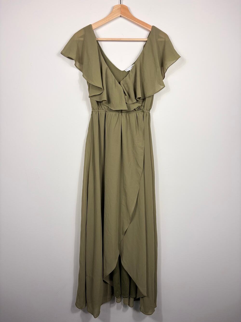 🌿 Baltic Born Olive Ruffle Sleeve High-Low Maxi Dress | S